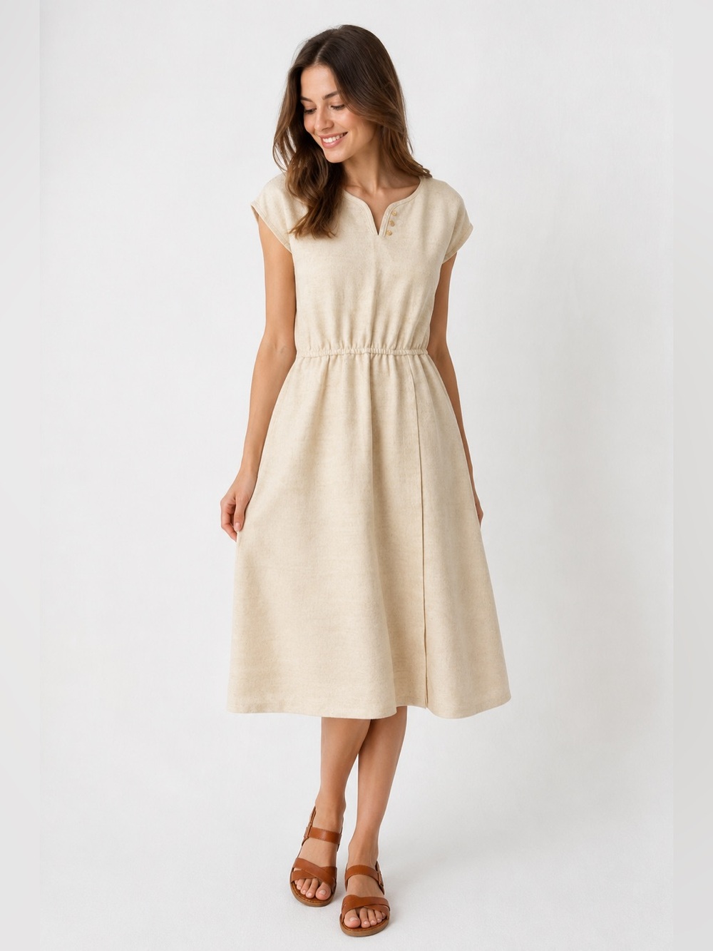 Vintage 1960s Leslie Fay Wool Dress Oatmeal Midi Dress Minimalist Knit Small
